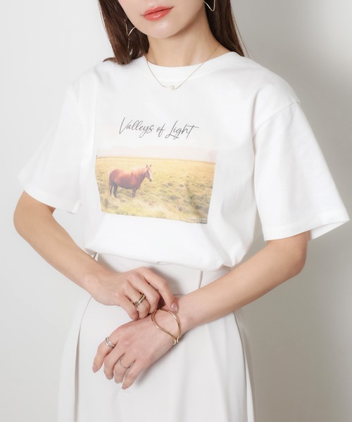 Riberry(リベリー)の「馬フォトプリント半袖Tシャツ(Tシャツ/カットソー・レディース・アイボリー/チャコールグレー/ベージュ・FREE)」の14枚目の写真