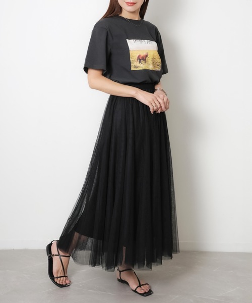 Riberry(リベリー)の「馬フォトプリント半袖Tシャツ(Tシャツ/カットソー・レディース・アイボリー/チャコールグレー/ベージュ・FREE)」の9枚目の写真