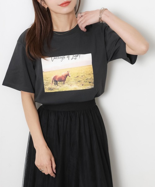 Riberry(リベリー)の「馬フォトプリント半袖Tシャツ(Tシャツ/カットソー・レディース・アイボリー/チャコールグレー/ベージュ・FREE)」の20枚目の写真