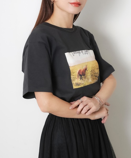 Riberry(リベリー)の「馬フォトプリント半袖Tシャツ(Tシャツ/カットソー・レディース・アイボリー/チャコールグレー/ベージュ・FREE)」の21枚目の写真