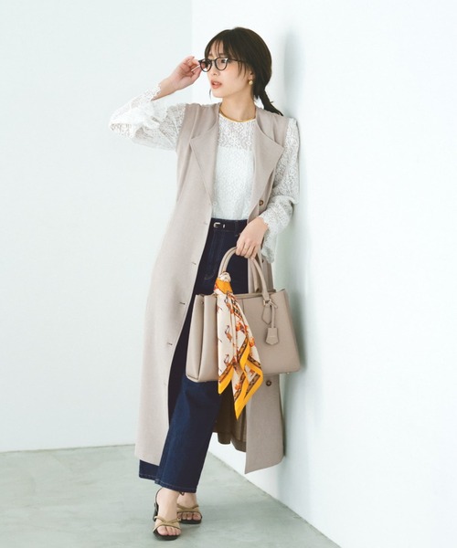 COHINA(コヒナ)の「トリアセリネンライクジレワンピース 【低身長・小柄女性】(ワンピース・レディース・ベージュ/ネイビー・SHORT/REGULAR)」の1枚目の写真