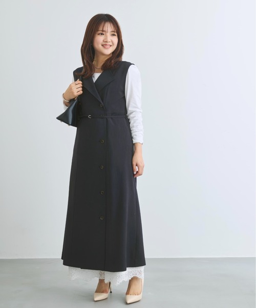COHINA(コヒナ)の「トリアセリネンライクジレワンピース 【低身長・小柄女性】(ワンピース・レディース・ベージュ/ネイビー・SHORT/REGULAR)」の2枚目の写真