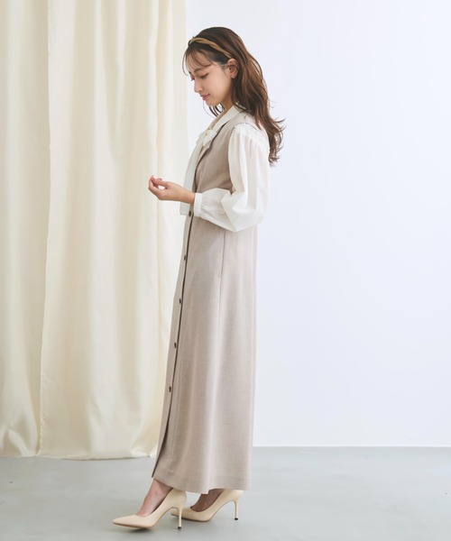 COHINA(コヒナ)の「トリアセリネンライクジレワンピース 【低身長・小柄女性】(ワンピース・レディース・ベージュ/ネイビー・SHORT/REGULAR)」の6枚目の写真