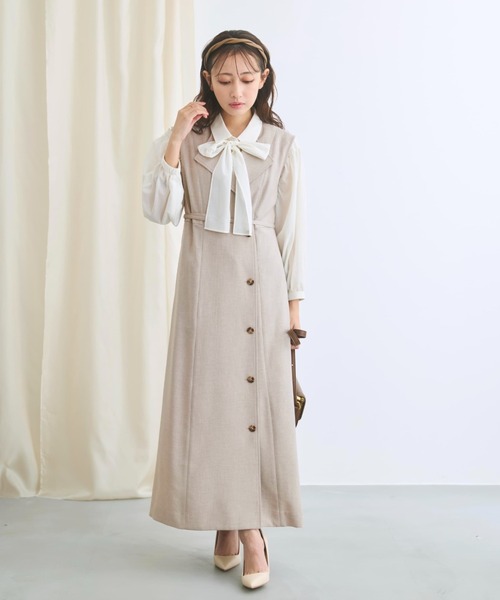 COHINA(コヒナ)の「トリアセリネンライクジレワンピース 【低身長・小柄女性】(ワンピース・レディース・ベージュ/ネイビー・SHORT/REGULAR)」の8枚目の写真