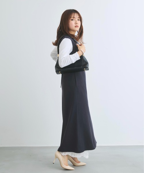 COHINA(コヒナ)の「トリアセリネンライクジレワンピース 【低身長・小柄女性】(ワンピース・レディース・ベージュ/ネイビー・SHORT/REGULAR)」の10枚目の写真