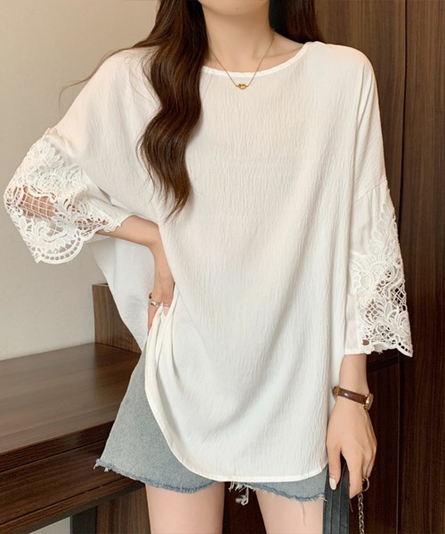 SallyLunn(サリーラン)の「大人フェミニンレーススリーブブラウス(シャツ/ブラウス・レディース・ホワイト/ブラック・LARGE/MEDIUM)」の1枚目の写真