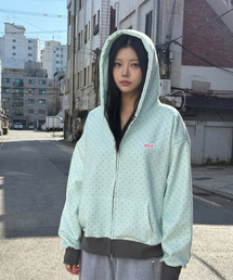 ESCFロゴコラージュワッペンポイントドットツーウェイフードジップアップミント