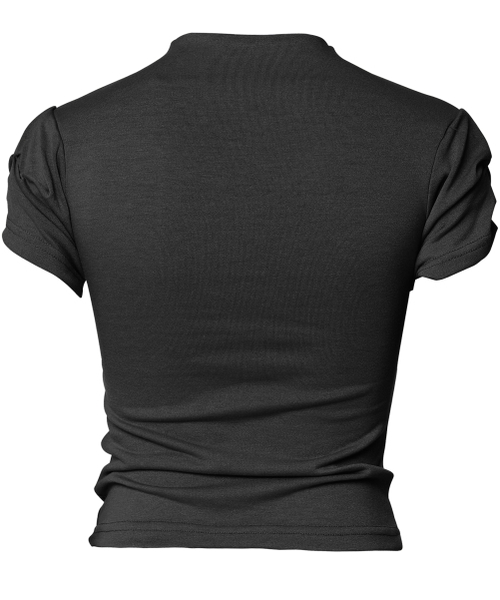 FLAREUP(フレアアップ)の「Asymmetrical Draped Mock Neck T-Shirt (FL-126_Black)(Tシャツ/カットソー・レディース・ブラック・OS)」の3枚目の写真