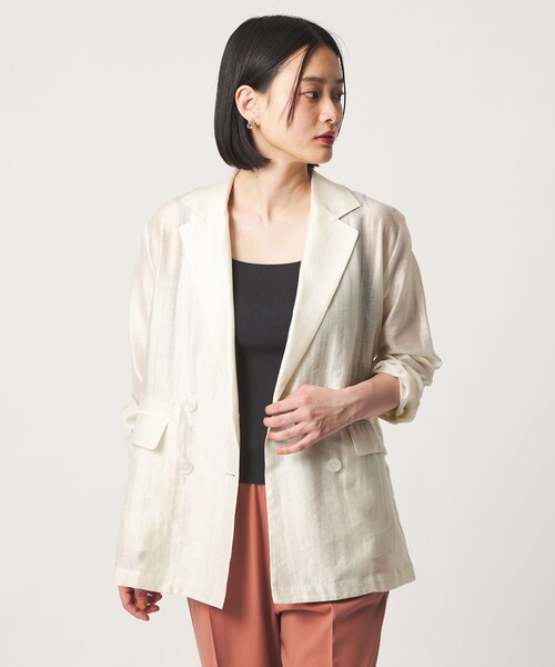 A DAY IN THE LIFE UNITED ARROWS(アデイインザライフユナイテッドアローズ)の「シアー ダブルジャケット ‐ウォッシャブル‐ <A DAY IN THE LIFE>(テーラードジャケット・レディース・ベージュ/オフホワイト/ブラック・FREE)」の4枚目の写真