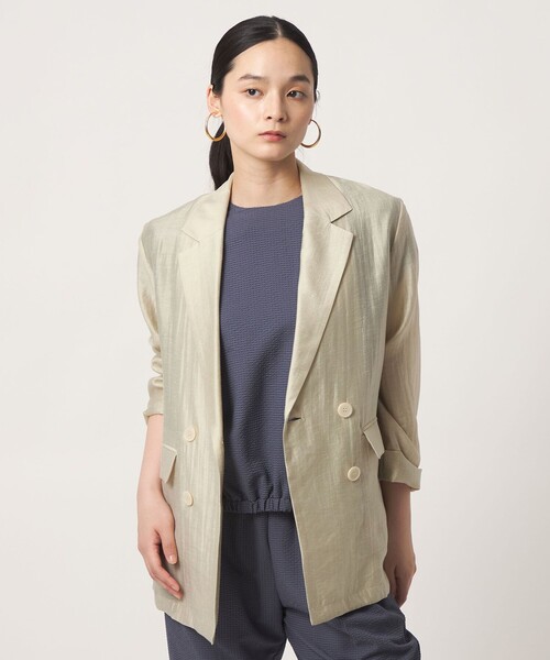 A DAY IN THE LIFE UNITED ARROWS(アデイインザライフユナイテッドアローズ)の「シアー ダブルジャケット ‐ウォッシャブル‐ <A DAY IN THE LIFE>(テーラードジャケット・レディース・ベージュ/オフホワイト/ブラック・FREE)」の6枚目の写真