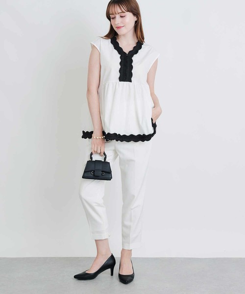 PICCIN PERLA(ピッチンペルラ)の「タックプリーツペプラムブラウス(シャツ/ブラウス・レディース・ブラック/オフホワイト・M)」の10枚目の写真
