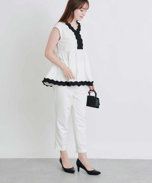 PICCIN PERLA(ピッチンペルラ)の「タックプリーツペプラムブラウス(シャツ/ブラウス・レディース・ブラック/オフホワイト・M)」の11枚目の写真