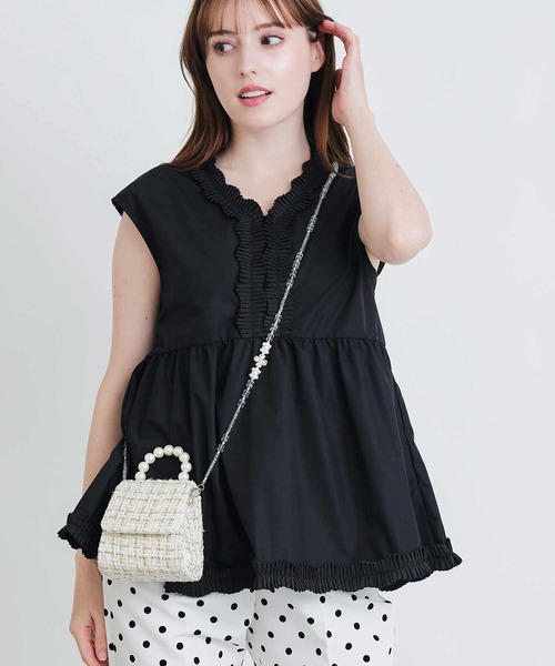 PICCIN PERLA(ピッチンペルラ)の「タックプリーツペプラムブラウス(シャツ/ブラウス・レディース・ブラック/オフホワイト・M)」の4枚目の写真