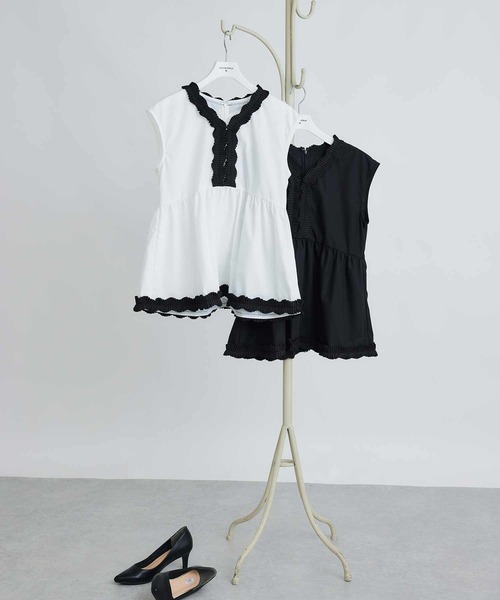 PICCIN PERLA(ピッチンペルラ)の「タックプリーツペプラムブラウス(シャツ/ブラウス・レディース・ブラック/オフホワイト・M)」の16枚目の写真