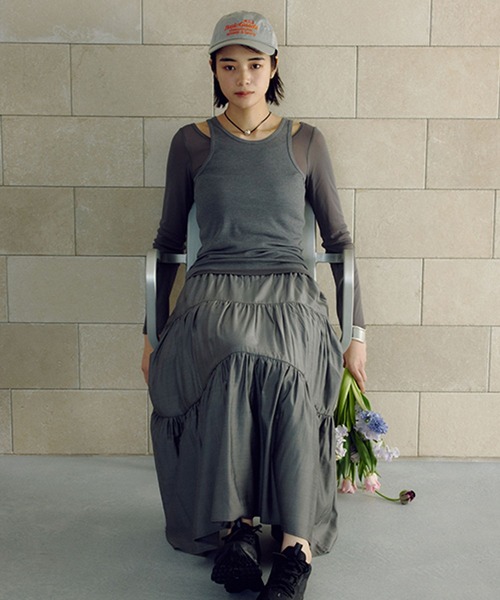 studio CLIP(スタディオクリップ)の「【daily CLIP】ティアードスカート(スカート・レディース・ライトブルー/グレー・FREE)」の5枚目の写真