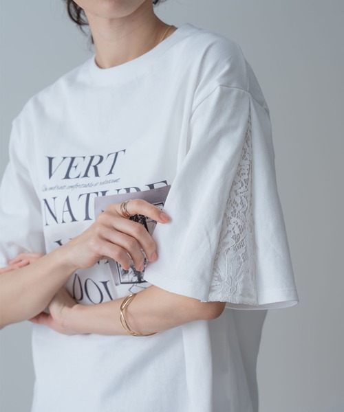 ANNA LUNA(アンナルナ)の「【ANNA LUNA】レース袖 で華やぐ 大人の ロゴTシャツ(Tシャツ/カットソー・レディース・オフホワイト/ブラック・MEDIUM)」の15枚目の写真