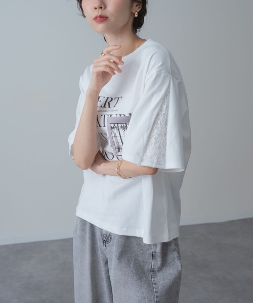 ANNA LUNA(アンナルナ)の「【ANNA LUNA】レース袖 で華やぐ 大人の ロゴTシャツ(Tシャツ/カットソー・レディース・オフホワイト/ブラック・MEDIUM)」の14枚目の写真
