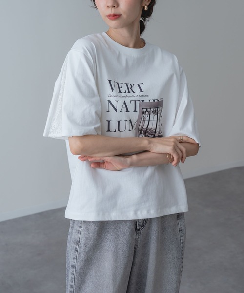 ANNA LUNA(アンナルナ)の「【ANNA LUNA】レース袖 で華やぐ 大人の ロゴTシャツ(Tシャツ/カットソー・レディース・オフホワイト/ブラック・MEDIUM)」の12枚目の写真