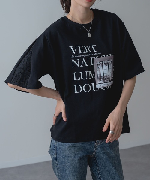 ANNA LUNA(アンナルナ)の「【ANNA LUNA】レース袖 で華やぐ 大人の ロゴTシャツ(Tシャツ/カットソー・レディース・オフホワイト/ブラック・MEDIUM)」の20枚目の写真