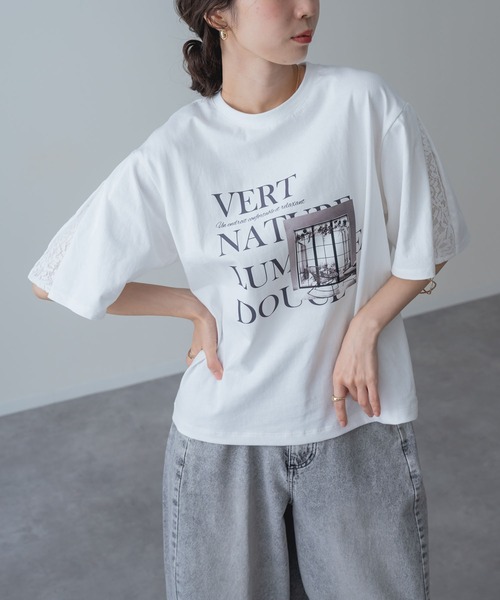 ANNA LUNA(アンナルナ)の「【ANNA LUNA】レース袖 で華やぐ 大人の ロゴTシャツ(Tシャツ/カットソー・レディース・オフホワイト/ブラック・MEDIUM)」の22枚目の写真