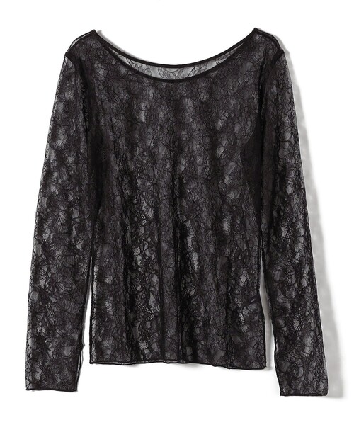 ships little black（シップスリトルブラック）の「little black:〈手洗い可能〉2WAY レース ロング スリーブ TEE（Tシャツ/カットソー・レディース・ブラック/オフホワイト・ONE SIZE）」の2枚目の写真