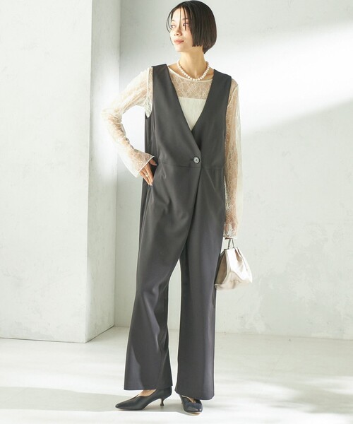 ships little black（シップスリトルブラック）の「little black:〈手洗い可能〉2WAY レース ロング スリーブ TEE（Tシャツ/カットソー・レディース・ブラック/オフホワイト・ONE SIZE）」の3枚目の写真