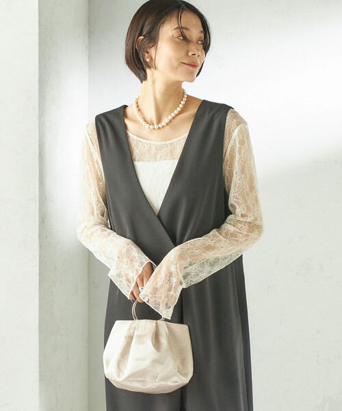 ships little black（シップスリトルブラック）の「little black:〈手洗い可能〉2WAY レース ロング スリーブ TEE（Tシャツ/カットソー・レディース・ブラック/オフホワイト・ONE SIZE）」の7枚目の写真