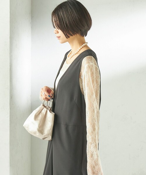 ships little black（シップスリトルブラック）の「little black:〈手洗い可能〉2WAY レース ロング スリーブ TEE（Tシャツ/カットソー・レディース・ブラック/オフホワイト・ONE SIZE）」の8枚目の写真