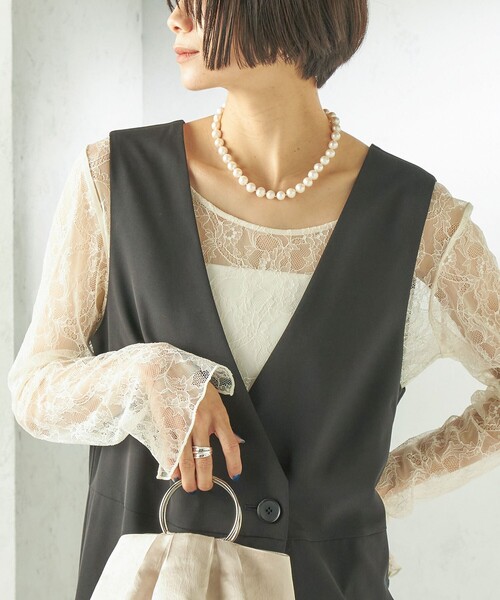 ships little black（シップスリトルブラック）の「little black:〈手洗い可能〉2WAY レース ロング スリーブ TEE（Tシャツ/カットソー・レディース・ブラック/オフホワイト・ONE SIZE）」の11枚目の写真