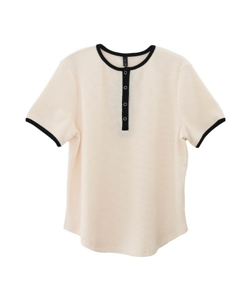 aquagarage(アクアガレージ)の「ヘンリーネックワッフルトップス(Tシャツ/カットソー・レディース・ホワイト×ブラック/ブラック/ブラウン・L/M)」の22枚目の写真