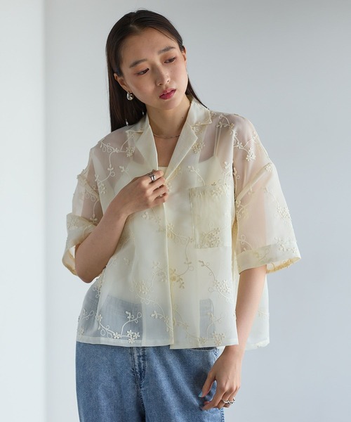 LEPSIM(レプシィム)の「3D刺繍開襟シャツ/SS 739138(シャツ/ブラウス・レディース・アイボリー/ブラック/ネイビー・FREE)」の13枚目の写真