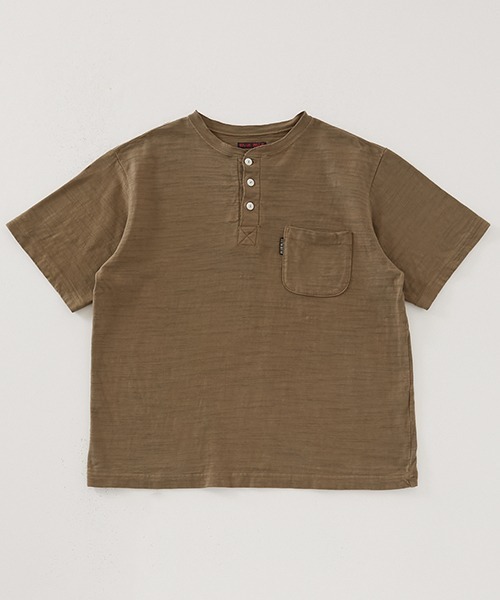 BLUE BLUE(ブルーブルー)の「ヘビースラブテンジク ヘンリーネックポケットTシャツ(Tシャツ/カットソー・メンズ・カーキ・M)」の1枚目の写真