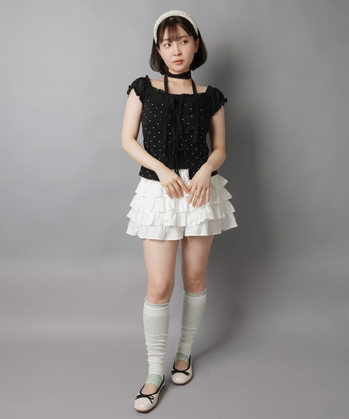 SPINNS(スピンズ)の「【セットアイテム】レースタイ付きパフスリーブ半袖ブラウス/ドットリボン(シャツ/ブラウス・レディース・オフホワイト/ブラック・ONESIZE)」の13枚目の写真