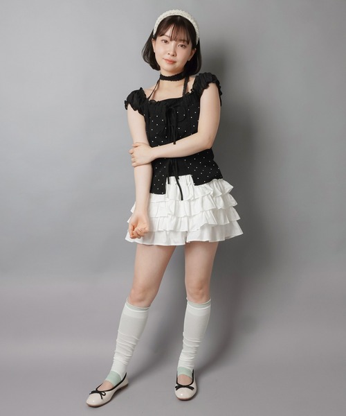 SPINNS(スピンズ)の「【セットアイテム】レースタイ付きパフスリーブ半袖ブラウス/ドットリボン(シャツ/ブラウス・レディース・オフホワイト/ブラック・ONESIZE)」の14枚目の写真