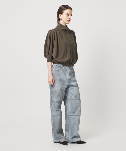 ASTRAET（アストラット）の「＜ASTRAET＞ジョーゼット ギャザー スタンドカラーブラウス（シャツ/ブラウス・レディース・モカ/オフホワイト・FREE）」の2枚目の写真