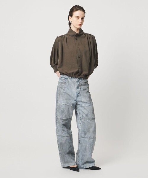 ASTRAET（アストラット）の「＜ASTRAET＞ジョーゼット ギャザー スタンドカラーブラウス（シャツ/ブラウス・レディース・モカ/オフホワイト・FREE）」の3枚目の写真