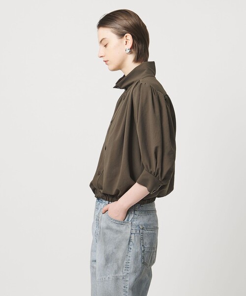 ASTRAET（アストラット）の「＜ASTRAET＞ジョーゼット ギャザー スタンドカラーブラウス（シャツ/ブラウス・レディース・モカ/オフホワイト・FREE）」の5枚目の写真