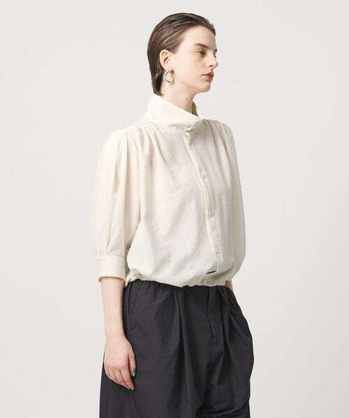 ASTRAET（アストラット）の「＜ASTRAET＞ジョーゼット ギャザー スタンドカラーブラウス（シャツ/ブラウス・レディース・モカ/オフホワイト・FREE）」の7枚目の写真