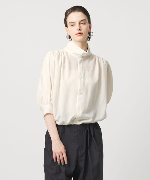 ASTRAET（アストラット）の「＜ASTRAET＞ジョーゼット ギャザー スタンドカラーブラウス（シャツ/ブラウス・レディース・モカ/オフホワイト・FREE）」の8枚目の写真