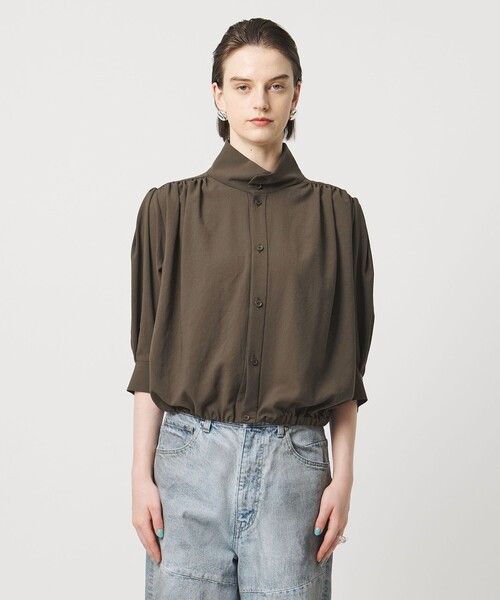 ASTRAET（アストラット）の「＜ASTRAET＞ジョーゼット ギャザー スタンドカラーブラウス（シャツ/ブラウス・レディース・モカ/オフホワイト・FREE）」の9枚目の写真