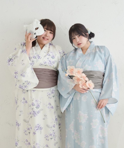 大きいサイズ　浴衣　付属帯つき Louiosy セール】【Louisy】【大きいサイズ】アソート花柄セパレート浴衣セット