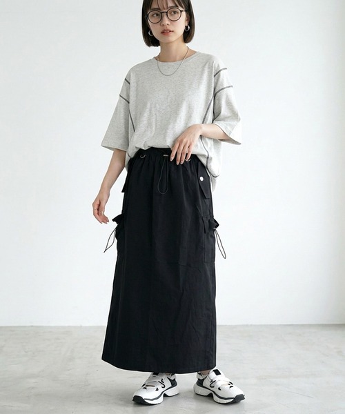 CRB(シーアールビー)の「ステッチ配色ビッグTシャツ(Tシャツ/カットソー・レディース・オートミール/ブラウン/ブラック・F)」の11枚目の写真