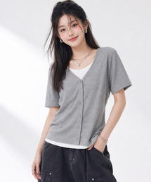 レディース Vネックレイヤード半袖Tシャツ-FCRG5878E0B