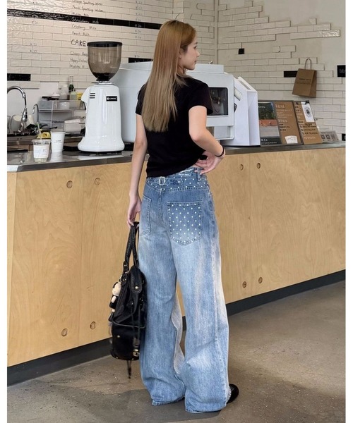 inst.ALL（インストール）の「バックベルトスタープリントデニムワイドパンツ（デニムパンツ・レディース・ブルー・S/M/L/3L）」の6枚目の写真