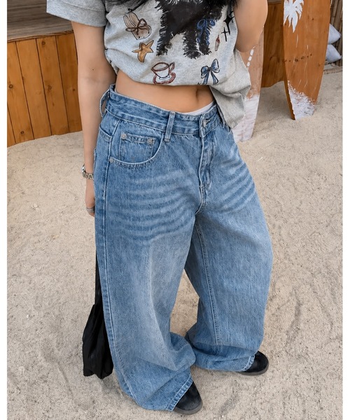 inst.ALL（インストール）の「バックベルトスタープリントデニムワイドパンツ（デニムパンツ・レディース・ブルー・S/M/L/3L）」の7枚目の写真