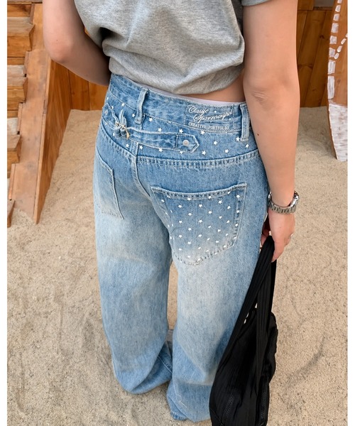 inst.ALL（インストール）の「バックベルトスタープリントデニムワイドパンツ（デニムパンツ・レディース・ブルー・S/M/L/3L）」の8枚目の写真