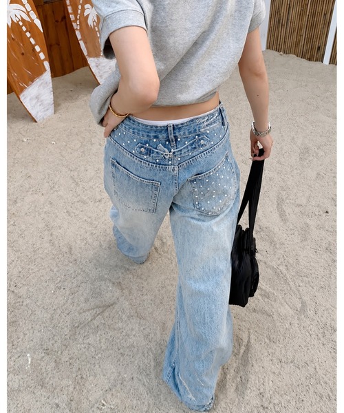 inst.ALL（インストール）の「バックベルトスタープリントデニムワイドパンツ（デニムパンツ・レディース・ブルー・S/M/L/3L）」の9枚目の写真