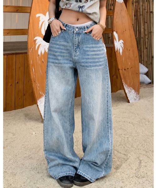 inst.ALL（インストール）の「バックベルトスタープリントデニムワイドパンツ（デニムパンツ・レディース・ブルー・S/M/L/3L）」の10枚目の写真