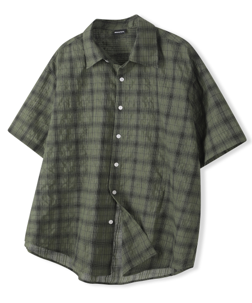 MOOVN(ムブン)の「ヴィンテージリンクルチェックハーフシャツグリーン(シャツ/ブラウス・メンズ・その他・LARGE/MEDIUM)」の1枚目の写真