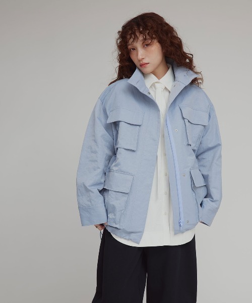 W:Huku（フーク）の「【W:Huku / 撥水 ワッシャーナイロン】スタンドカラー ジャケット / Washer Nylon Stand Collar Jacket（ブルゾン・レディース・ブラック系その他/ブルーグレー/アイボリー・FREE）」の2枚目の写真